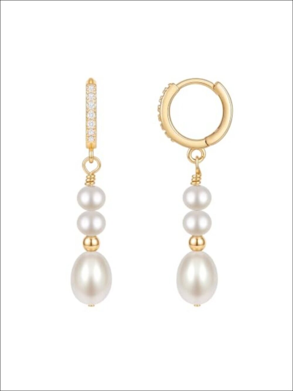 14K Gold Plated Freshwater Pearl Huggie Hoop Earrings CZ Brass